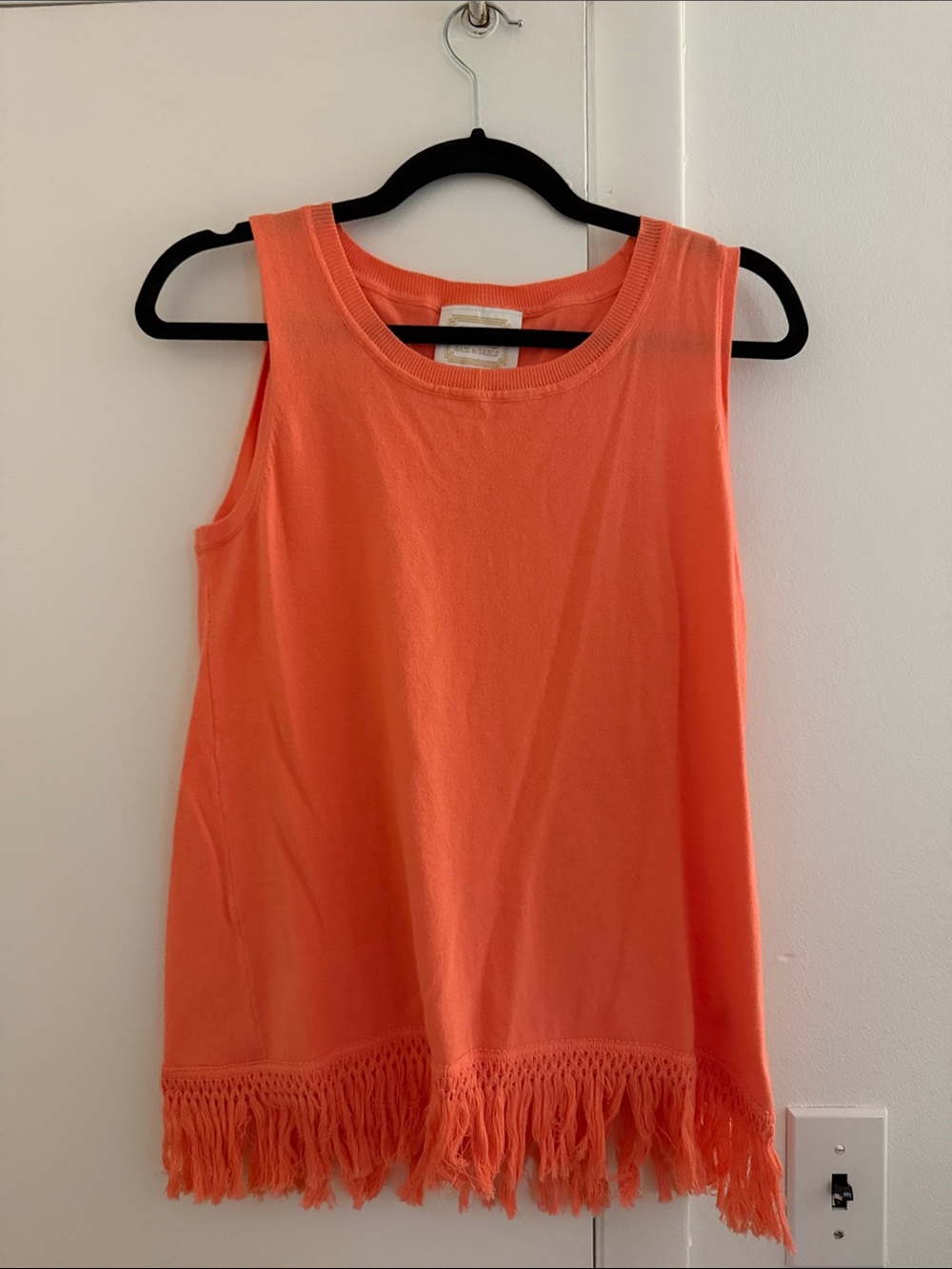 Sail to Sable Coral Fringe Hem Sleeveless Tank